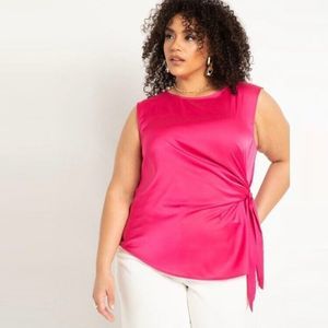 Eloquii Tie Side Satin Tank Top Hot Pink Size 26 Bright‎ Malibu Barbie Pink